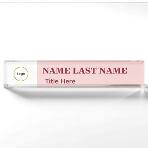 Porte-nom Pour Bureau Ajouter un logo Simple Blush Rose Titre de nom