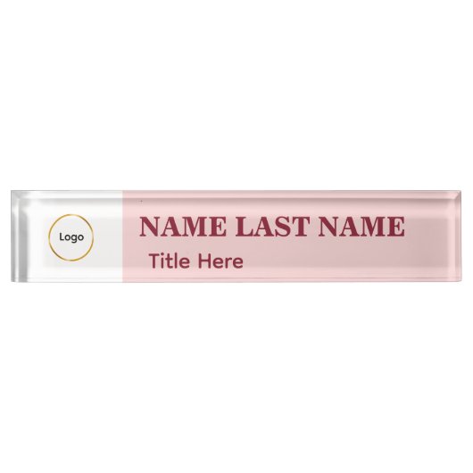 Porte-nom Pour Bureau Ajouter un logo Simple Blush Rose Titre de nom (Devant)