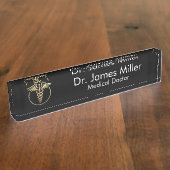 Porte-nom Pour Bureau Ajouter Votre Nom Médicale Caduceus Symbole Black  (Taille)
