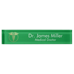 Porte-nom Pour Bureau Ajouter Votre Nom Médicale Caduceus Symbole Vert