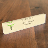 Porte-nom Pour Bureau Alternative Médicale Caduceus Vert Feuilles Beige (Taille)
