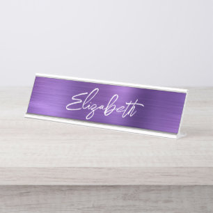 Porte-nom Pour Bureau Amethyst Foil Moderne Bracelet Script Prénom