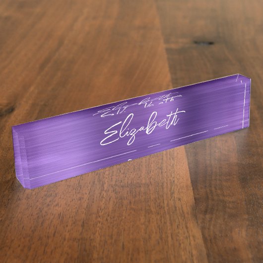Porte-nom Pour Bureau Amethyst Purple Foil Script moderne (Taille)
