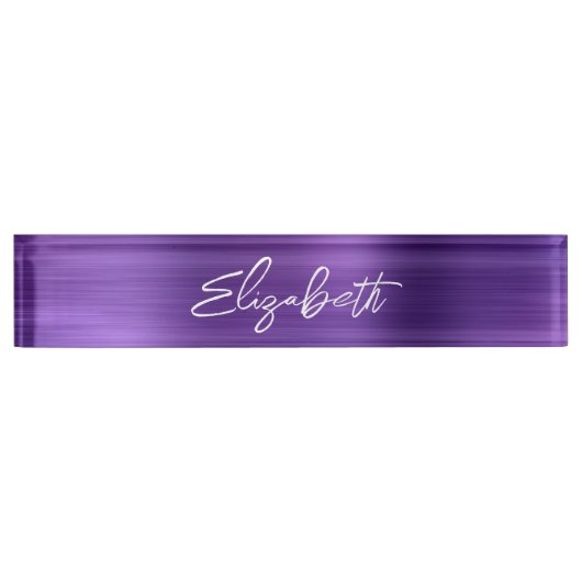 Porte-nom Pour Bureau Amethyst Purple Foil Script moderne (Devant)