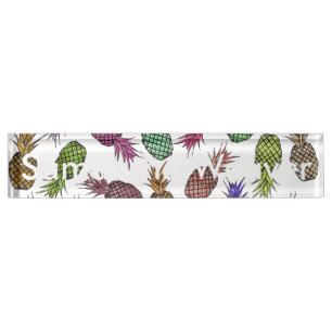 Porte-nom Pour Bureau Ananas tropicaux d'aquarelle colorée lumineuse