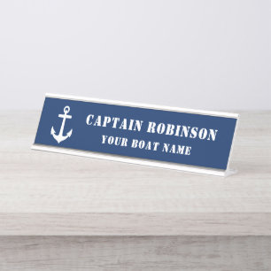 Porte-nom Pour Bureau Ancre classique Votre capitaine Titre Nom de batea