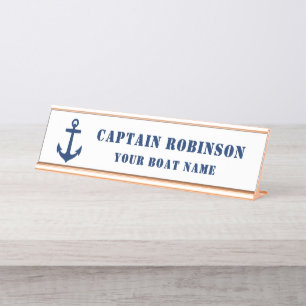 Porte-nom Pour Bureau Ancre classique Votre Capitaine Titre Nom du batea