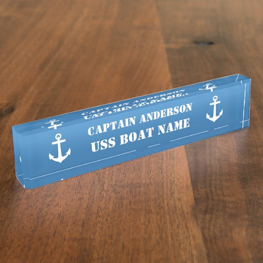 Porte-nom Pour Bureau Ancre nautique classique Capitaine et bateau (Taille)