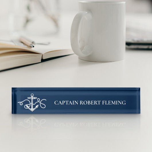 Porte-nom Pour Bureau Ancre nautique Nom du capitaine Marine Blue