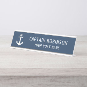 Porte-nom Pour Bureau Ancre Vintage Votre Capitaine Titre Nom du bateau