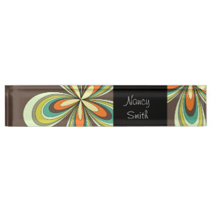 Porte-nom Pour Bureau Années 60 super les années 70 Hippie Fleur Brown R