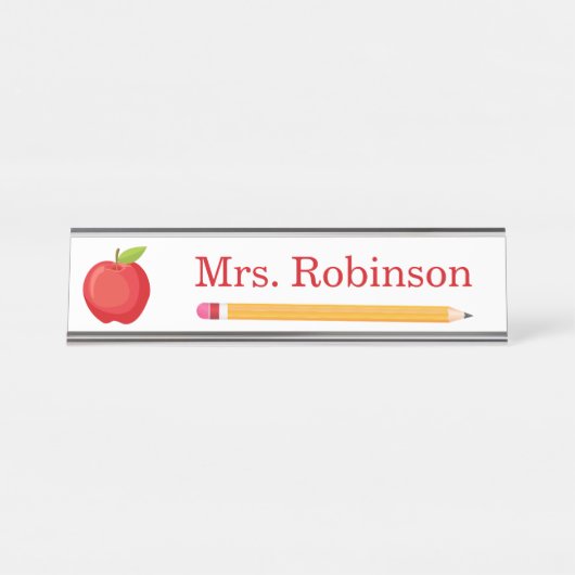 Porte-nom Pour Bureau Apple et crayon Professeur Moderne (Devant)