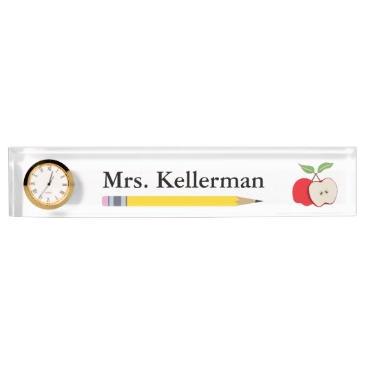 Porte-nom Pour Bureau Apple et le nom du professeur de crayon (Devant)