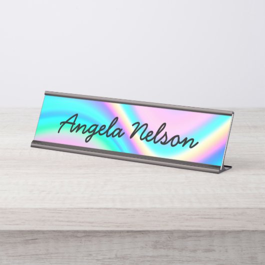 Porte-nom Pour Bureau Aqua Pink Iridescent Rainbow Wave (Devant)
