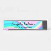 Porte-nom Pour Bureau Aqua Pink Iridescent Rainbow Wave Ombre (Devant)