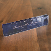 Porte-nom Pour Bureau Aquarelle bleu marine chic rose Abstrait (Taille)