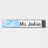 Porte-nom Pour Bureau Aquarelle Blue Floral Enseignants (Devant)