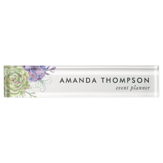 Porte-nom Pour Bureau Aquarelle Cactus du désert Succulents (Devant)