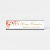 Porte-nom Pour Bureau Aquarelle Coral Floral Gold Nom Plate (Devant)