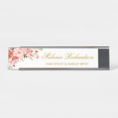 Porte-nom Pour Bureau Aquarelle Coral Floral Gold Nom Plate (Devant)