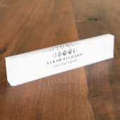 Porte-nom Pour Bureau Aquarelle de phase de lune céleste grise simple (Taille)