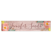 Porte-nom Pour Bureau Aquarelle en bois rustique Rose clair Floral (Devant)