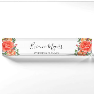 Porte-nom Pour Bureau Aquarelle Fleur Moderne Tendance Orange Entreprise