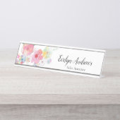Porte-nom Pour Bureau Aquarelle Florale (Devant)