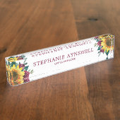 Porte-nom Pour Bureau Aquarelle florale de tournesol (Taille)