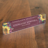 Porte-nom Pour Bureau Aquarelle florale de tournesol Bourgogne (Taille)