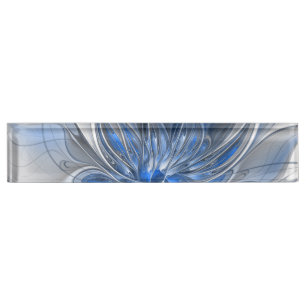 Porte-nom Pour Bureau Aquarelle gris bleu Abstrait Fractal Art Flower