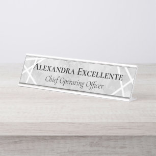 Porte-nom Pour Bureau Aquarelle gris Géométrique Moderne Personnalisé Fe