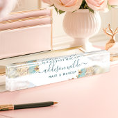 Porte-nom Pour Bureau Aquarelle Liquide Moderne Bleu Et Or