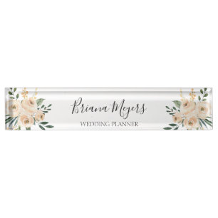 Porte-nom Pour Bureau Aquarelle Moderne Brosse À Brush Hydrangeas Busine