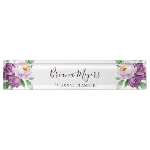 Porte-nom Pour Bureau Aquarelle Moderne Florale Lavande Purple Business