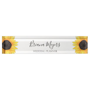 Porte-nom Pour Bureau Aquarelle Moderne Florale Tournesol Business