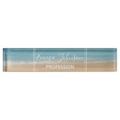 Porte-nom Pour Bureau Aquarelle moderne Gold Blue Beach (Devant)