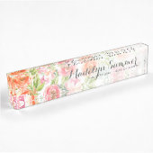 Porte-nom Pour Bureau Aquarelle peinte Fleurs Nom de calligraphie