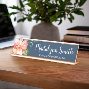 Porte-nom Pour Bureau Aquarelle peinte Motif Floral Nom personnalisé