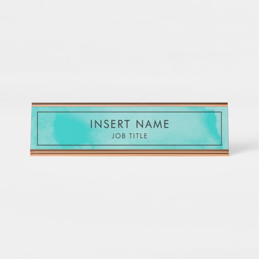 Porte-nom Pour Bureau Aquarelle professionnelle moderne de turquoise (Devant)