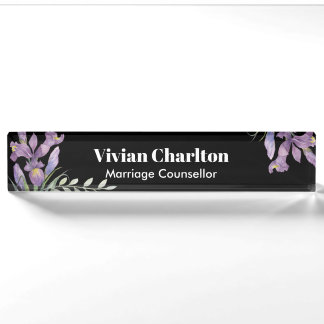 Porte-nom Pour Bureau Aquarelle Purple Irises Botanique Floral Peinture
