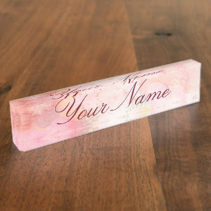 Porte-nom Pour Bureau Aquarelle rose Arrière - plan floral