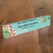 Porte-nom Pour Bureau Aquarelle rose blanc Pétunia Arrière - plan Turquo (Taille)