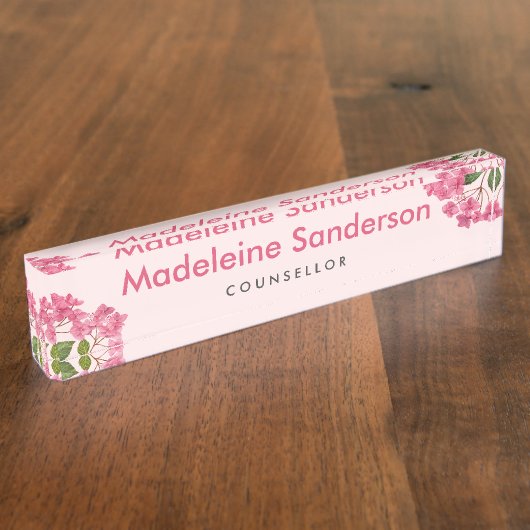 Porte-nom Pour Bureau Aquarelle rose Hydrangée Lacecaps Illustration (Taille)