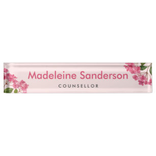 Porte-nom Pour Bureau Aquarelle rose Hydrangée Lacecaps Illustration