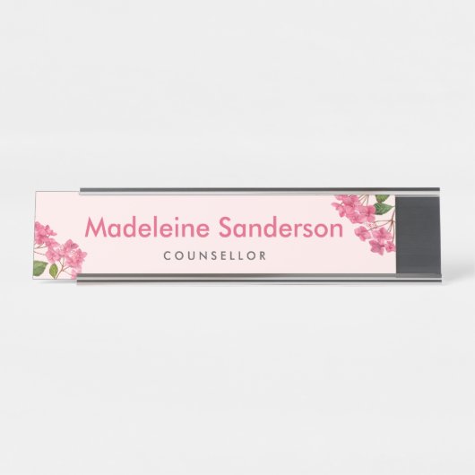 Porte-nom Pour Bureau Aquarelle rose Hydrangée Lacecaps Illustration (Devant)