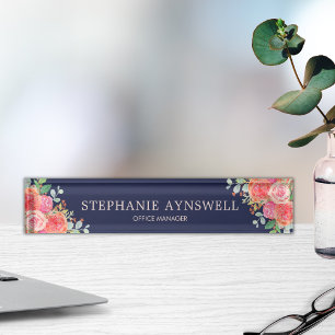 Porte-nom Pour Bureau Aquarelle Roses Floral Marine Rose Parties scintil