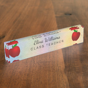 Porte-nom Pour Bureau Aquarelle rouge d'Apple de maître d'école