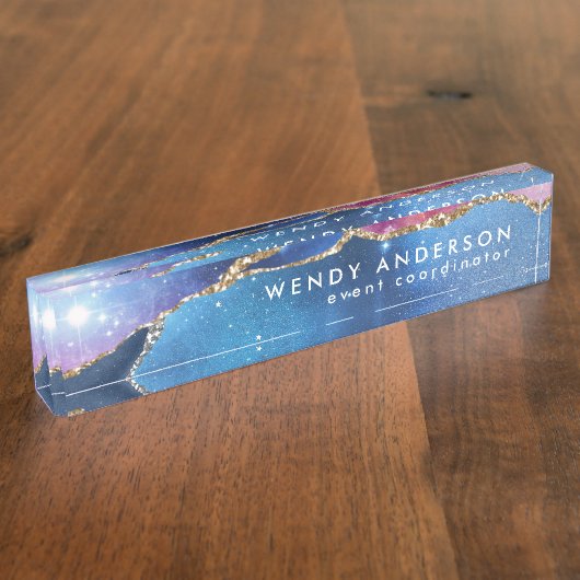 Porte-nom Pour Bureau Aquarelle tendance Galaxy Gold Parties scintillant (Taille)