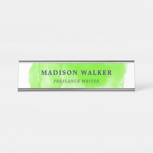 Porte-nom Pour Bureau Aquarelle verte Apple (Devant)